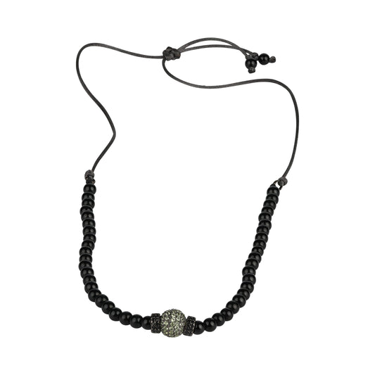 Necklace Choker with Freshwater pearl, black spinel ball on oxidized silver