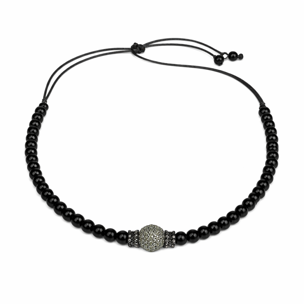 Necklace Choker with Freshwater pearl, black spinel ball on oxidized silver
