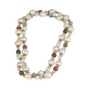Long necklace with Freshwater pearls, gold-plated flowers, multicolored tourmaline and Labradorit beads-JLLPearl