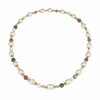 Long necklace with Freshwater pearls, gold-plated flowers, multicolored tourmaline and Labradorit beads-JLLPearl