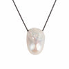 Close-up of Amanda necklace – baroque freshwater pearl on oxidized chain, JLL Pearl