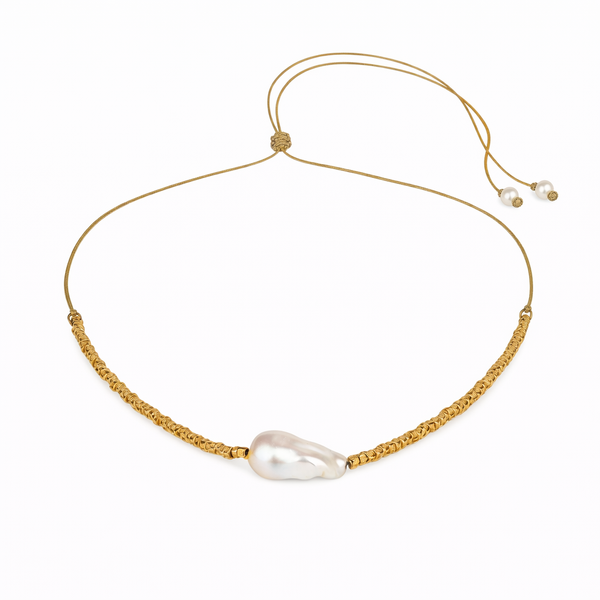 Arabelle baroque freshwater pearl choker with small gold balls on satin thread – JLL Pearl