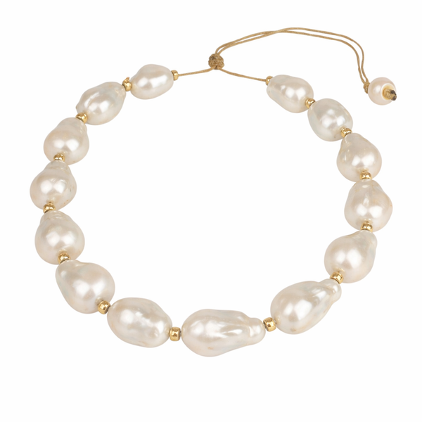 Eden baroque pearl choker with gold plated flower settings on satin thread – JLL Pearl