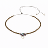 Necklace in Hematites with pearl, Topaz and Sapphire on a white background- JLLPearl