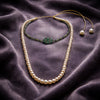 Beautiful Pearls necklace Lola with a green emerald and diamonds pendant on silk-JLLPearl