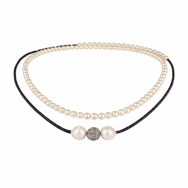 Mina long freshwater pearl necklace with black spinels and white topaz on oxidized silver – JLL Pearl