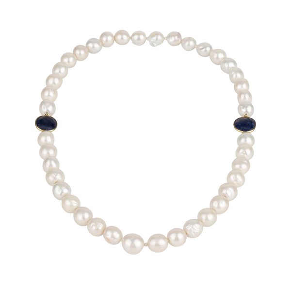  Nati freshwater pearl necklace with lapis lazuli and sapphire gold settings – JLL Pearl