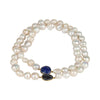 Nati JLL Pearl necklace detail – lapis lazuli and sapphire settings in gold plating between pearls