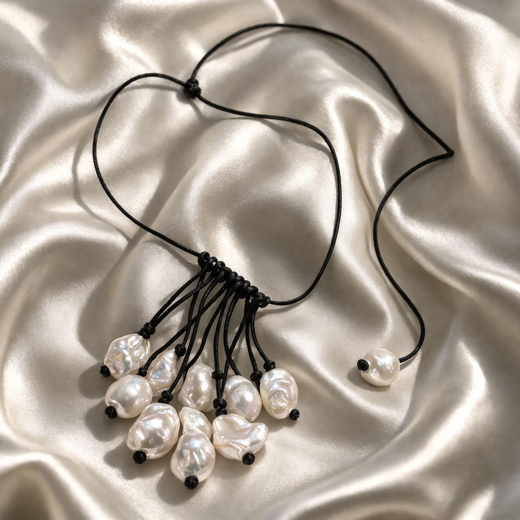 Peipei baroque freshwater pearl cluster necklace on grey satin thread – JLL Pearl