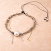 Samos JLL Pearl necklace on stone – round pearl and braided silver gold chain