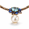 Close up of Necklace Flowerdream in Hematites with pearl, Topaz and Sapphire-JLLPearl