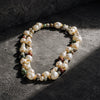 Long necklace with Freshwater pearls, gold-plated flowers, multicolored tourmaline and Labradorit beads-JLLPearl