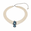 JLLPearl Necklace with Freshwater pearls on satin thread, sapphire and blue topaz