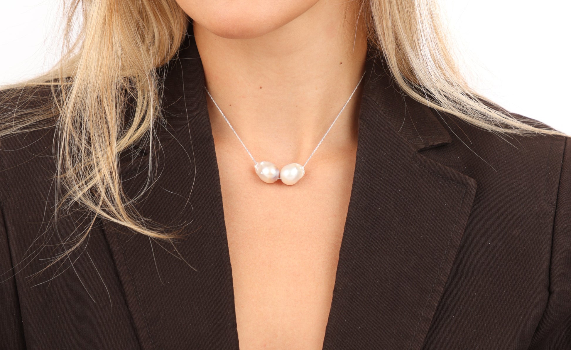 Baroque freshwater pearls on delicate chain, Elegant statement necklace by JLL Pearl