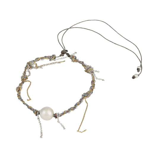 Original Necklace with Freshwater pearls on silver and plated gold chain