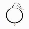 Choker Necklace with Freshwater pearls on black satin thread, white topaz stars on gold plated silver